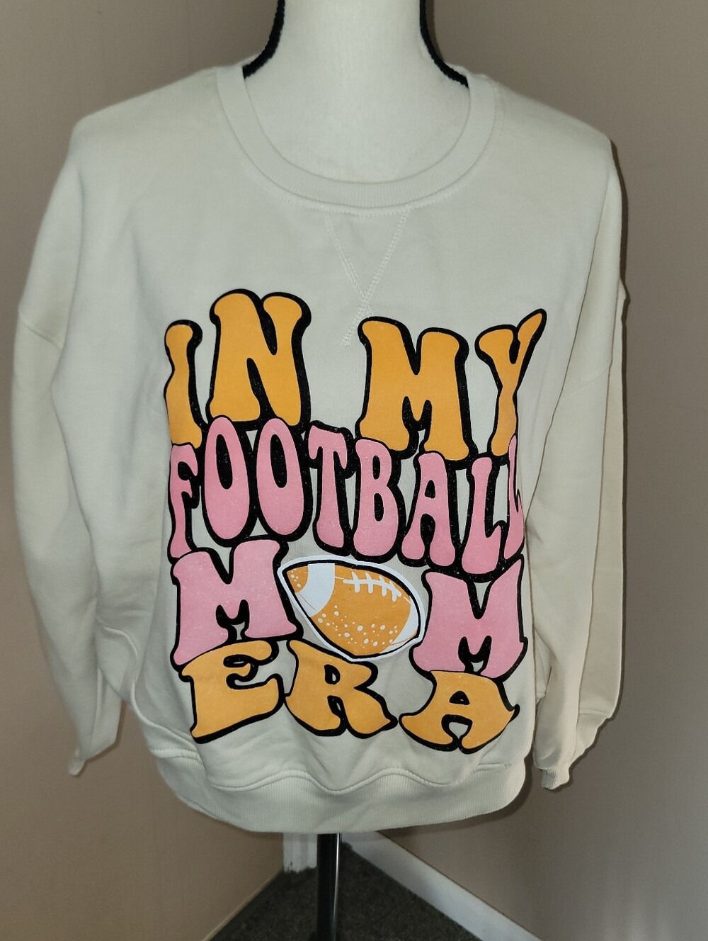 Women's Crewneck Sweatshirt - Off White with Pink & Orange Graphic